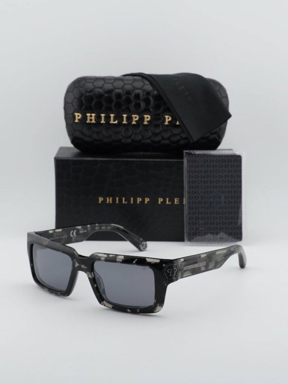 Philipp Plein SPP044M 809X Rectangle Sunglasses - Black / Smoke